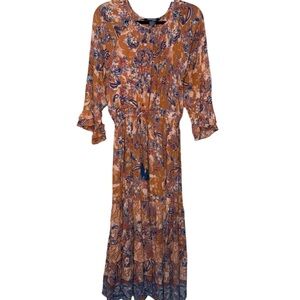Chadwicks of Boston Floral Dress M Maxi Boho Ruffled Tassel Elastic Waist